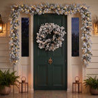 Christabelle Snowy Dorchester Christmas 2pc Set 61cm Christmas Wreath and Garland with LED Lights Holiday Decor