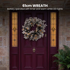 Christabelle Snowy Dorchester Christmas 2pc Set 61cm Christmas Wreath and Garland with LED Lights Holiday Decor