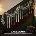 Christabelle Snowy Dorchester Christmas 2pc Set 61cm Christmas Wreath and Garland with LED Lights Holiday Decor
