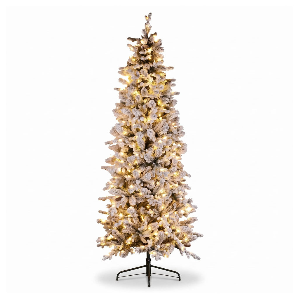 Christabelle Snowy Dorchester Pencil 7.5ft Pre-lit Tree 61cm Wreath 2.7m Garland with LED Lights Holiday Home Decoration