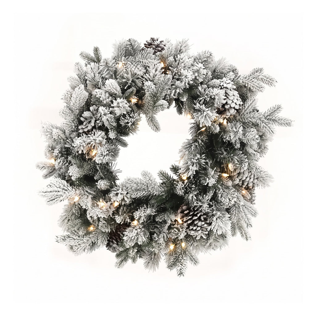 Christabelle Snowy Dorchester Pencil 7.5ft Pre-lit Tree 61cm Wreath 2.7m Garland with LED Lights Holiday Home Decoration