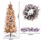 Christabelle Snowy Dorchester Pencil 7.5ft Pre-lit Tree 61cm Wreath 2.7m Garland with LED Lights Holiday Home Decoration