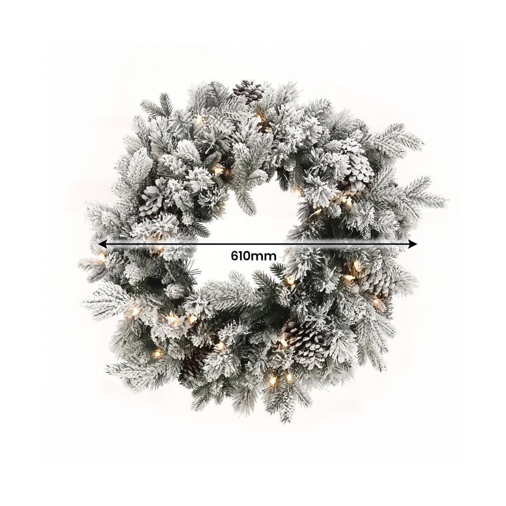 Christabelle Snowy Dorchester Pencil 7.5ft Pre-lit Tree 61cm Wreath 2.7m Garland with LED Lights Holiday Home Decoration