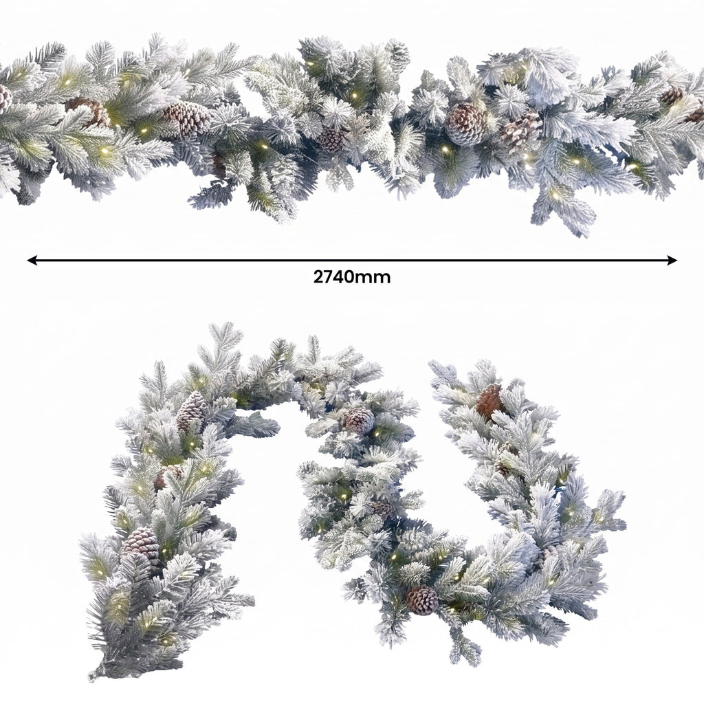 Christabelle Snowy Dorchester Pencil 7.5ft Pre-lit Tree 61cm Wreath 2.7m Garland with LED Lights Holiday Home Decoration