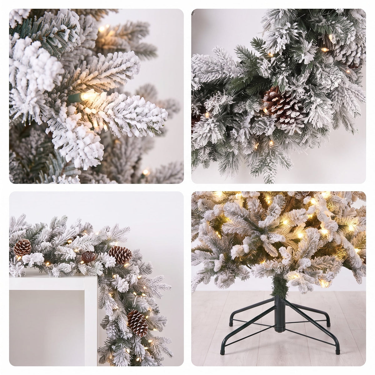 Christabelle Snowy Dorchester Pencil 7.5ft Pre-lit Tree 61cm Wreath 2.7m Garland with LED Lights Holiday Home Decoration