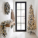 Christabelle Snowy Dorchester Pencil 7.5ft Pre-lit Tree 61cm Wreath 2.7m Garland with LED Lights Holiday Home Decoration
