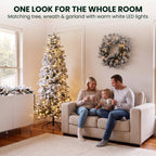Christabelle Snowy Dorchester Pencil 7.5ft Pre-lit Tree 61cm Wreath 2.7m Garland with LED Lights Holiday Home Decoration