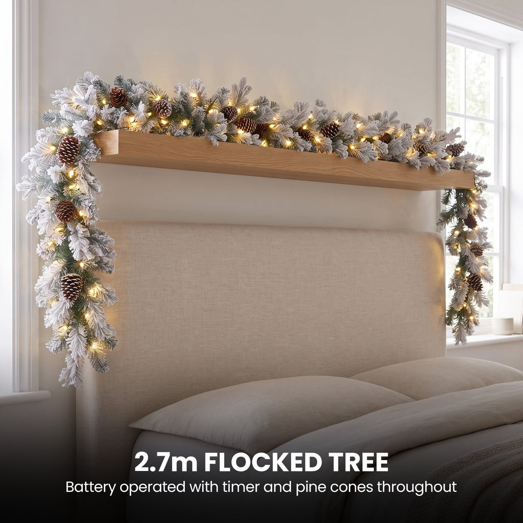 Christabelle Snowy Dorchester Pencil 7.5ft Pre-lit Tree 61cm Wreath 2.7m Garland with LED Lights Holiday Home Decoration