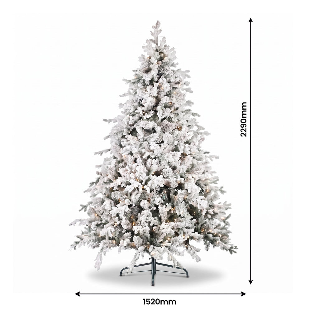 Christabelle Snowy Dorchester Pre-Lit Christmas Tree 9ft 2.7m, Flocked LED Wreath 1.2m or Garland with Pine Cones