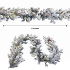 Christabelle Snowy Dorchester Pre-Lit Christmas Tree 9ft 2.7m, Flocked LED Wreath 1.2m or Garland with Pine Cones
