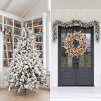 Christabelle Snowy Dorchester Pre-Lit Christmas Tree 9ft 2.7m, Flocked LED Wreath 1.2m or Garland with Pine Cones