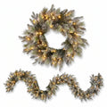 Christabelle Snowy Stamford Christmas 2pc Set 61cm Christmas Wreath and Garland with LED Lights Holiday Decor