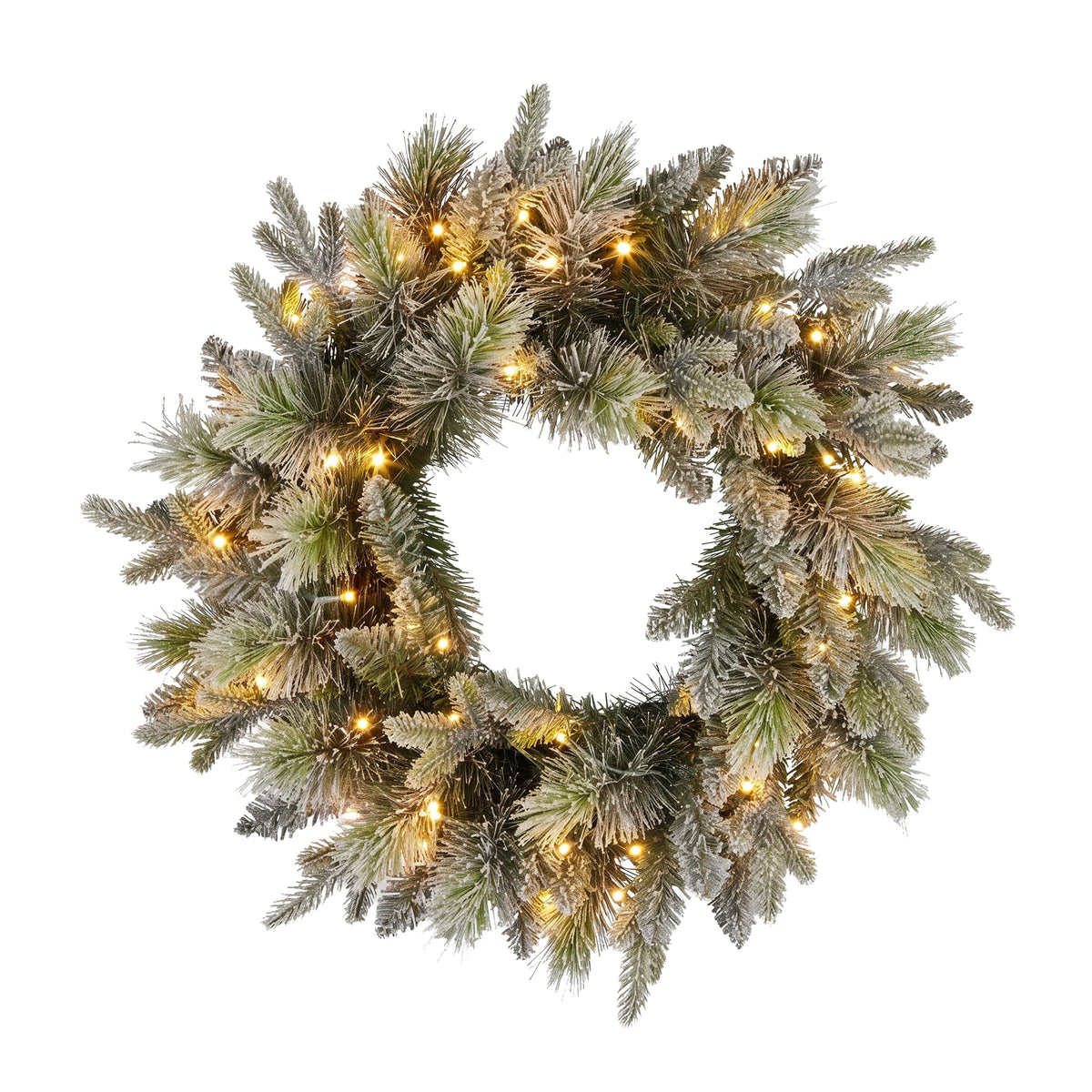 Christabelle Snowy Stamford Christmas 2pc Set 61cm Christmas Wreath and Garland with LED Lights Holiday Decor