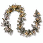Christabelle Snowy Stamford Christmas 2pc Set 61cm Christmas Wreath and Garland with LED Lights Holiday Decor