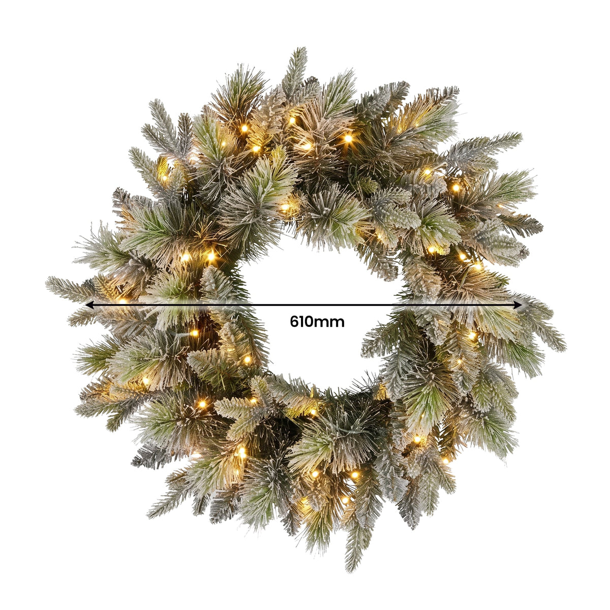 Christabelle Snowy Stamford Christmas 2pc Set 61cm Christmas Wreath and Garland with LED Lights Holiday Decor