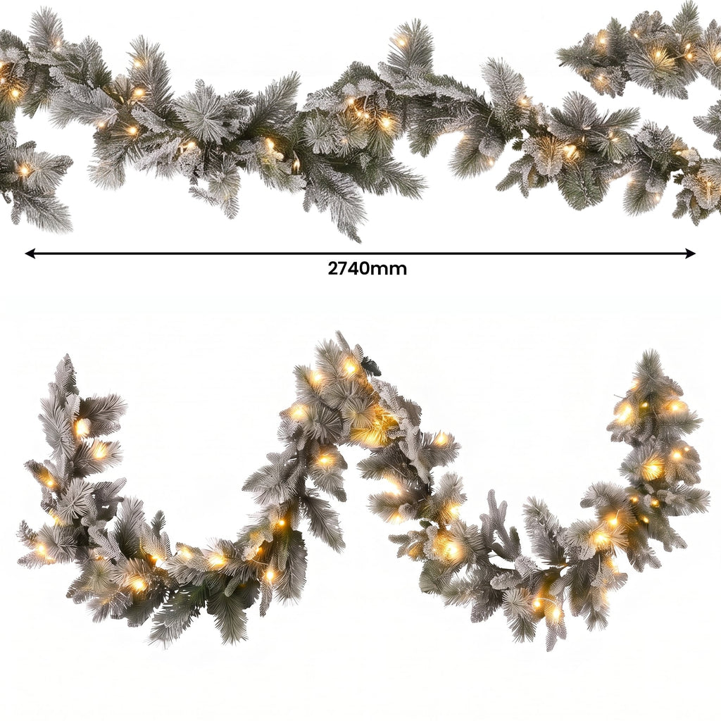 Christabelle Snowy Stamford Christmas 2pc Set 61cm Christmas Wreath and Garland with LED Lights Holiday Decor