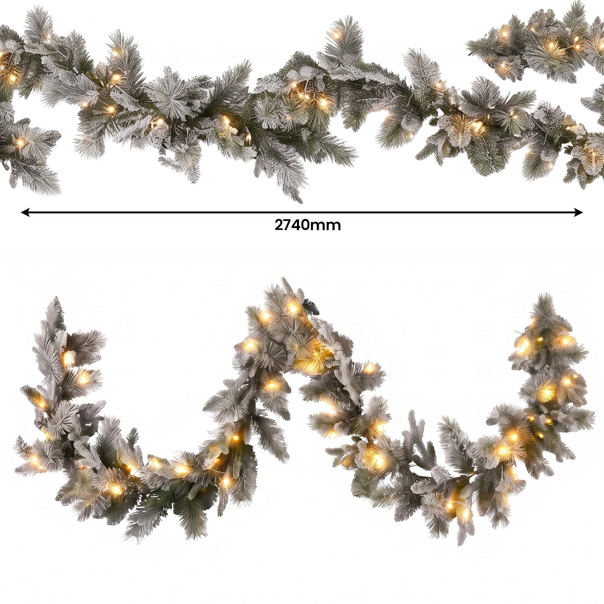 Christabelle Snowy Stamford Christmas 2pc Set 61cm Christmas Wreath and Garland with LED Lights Holiday Decor