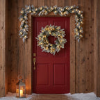 Christabelle Snowy Stamford Christmas 2pc Set 61cm Christmas Wreath and Garland with LED Lights Holiday Decor