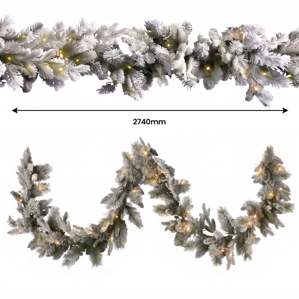 Christabelle Snowy Stamford Spruce 2.3m 7.5ft Tree 61cm Wreath Snowy Stamford 2.7m Christmas Garland Snowy with LED
