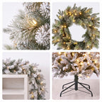 Christabelle Snowy Stamford Spruce 2.3m 7.5ft Tree 61cm Wreath Snowy Stamford 2.7m Christmas Garland Snowy with LED
