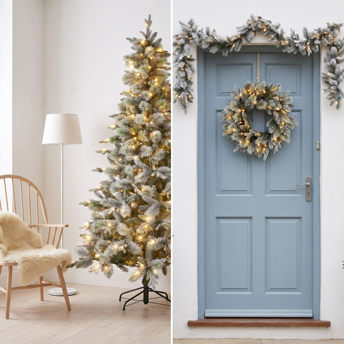Christabelle Snowy Stamford Spruce 2.3m 7.5ft Tree 61cm Wreath Snowy Stamford 2.7m Christmas Garland Snowy with LED