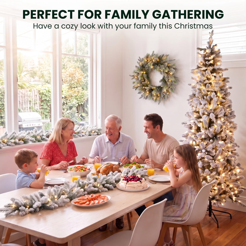 Christabelle Snowy Stamford Spruce 2.3m 7.5ft Tree 61cm Wreath Snowy Stamford 2.7m Christmas Garland Snowy with LED