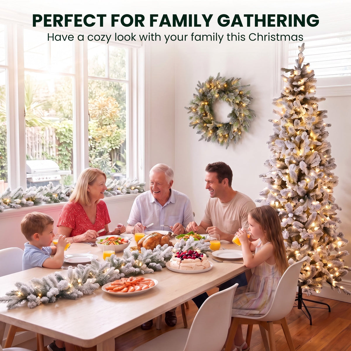 Christabelle Snowy Stamford Spruce 2.3m 7.5ft Tree 61cm Wreath Snowy Stamford 2.7m Christmas Garland Snowy with LED