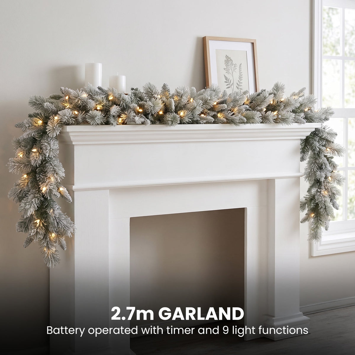 Christabelle Snowy Stamford Spruce 2.3m 7.5ft Tree 61cm Wreath Snowy Stamford 2.7m Christmas Garland Snowy with LED