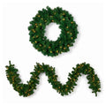 Christabelle Chadwick Green Christmas 2pc Set 61cm Christmas Wreath and Garland with LED Lights Holiday Decor