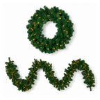 Christabelle Chadwick Green Christmas 2pc Set 61cm Christmas Wreath and Garland with LED Lights Holiday Decor