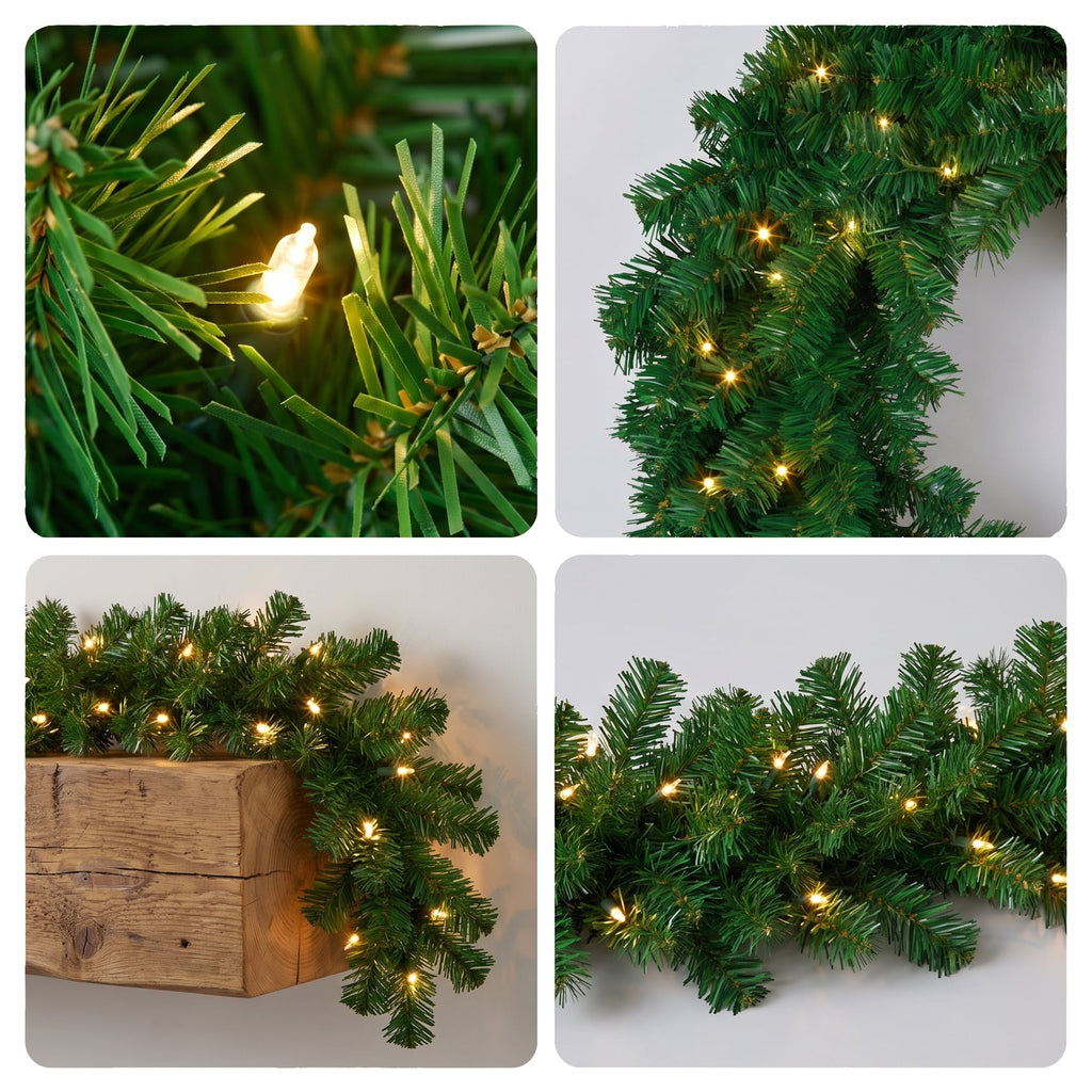 Christabelle Chadwick Green Christmas 2pc Set 61cm Christmas Wreath and Garland with LED Lights Holiday Decor