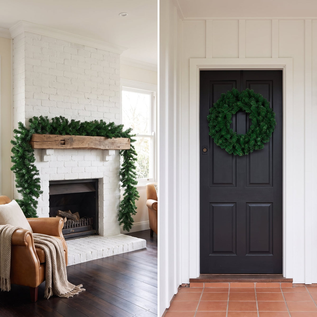 Christabelle Chadwick Green Christmas 2pc Set 61cm Christmas Wreath and Garland with LED Lights Holiday Decor