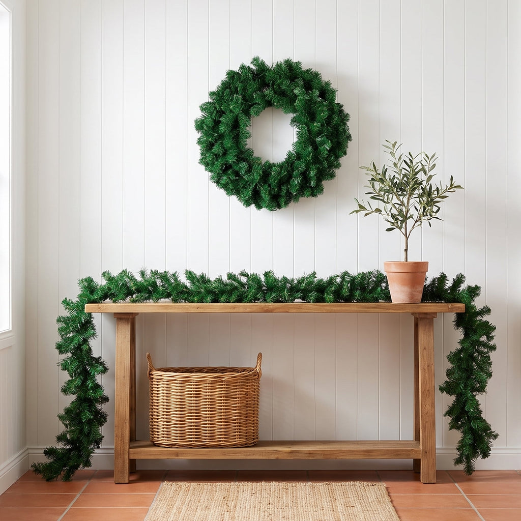 Christabelle Chadwick Green Christmas 2pc Set 61cm Christmas Wreath and Garland with LED Lights Holiday Decor