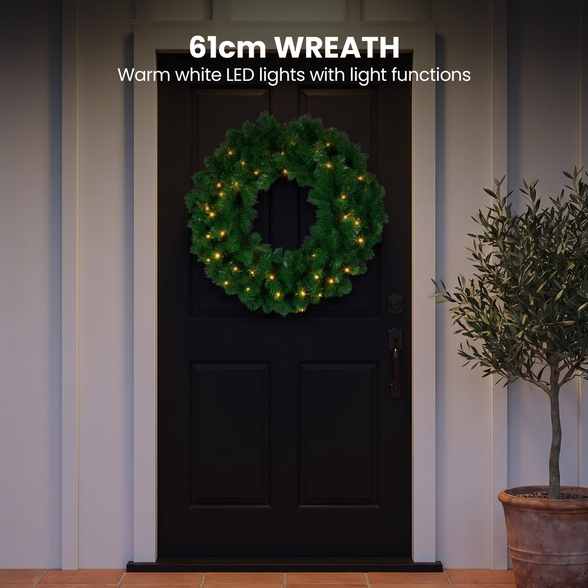 Christabelle Chadwick Green Christmas 2pc Set 61cm Christmas Wreath and Garland with LED Lights Holiday Decor