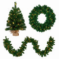 Christabelle Chadwick Green Christmas 3pc Set 61cm Tabletop Tree 61cm Wreath 2.7m Garland with LED Light