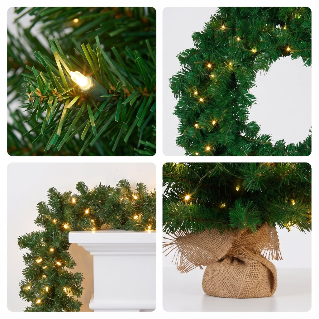 Christabelle Chadwick Green Christmas 3pc Set 61cm Tabletop Tree 61cm Wreath 2.7m Garland with LED Light