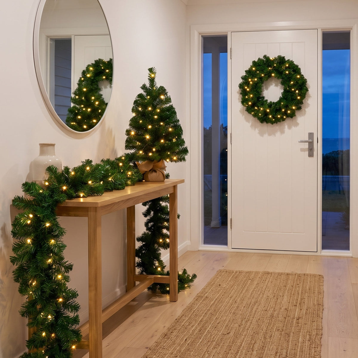Christabelle Chadwick Green Christmas 3pc Set 61cm Tabletop Tree 61cm Wreath 2.7m Garland with LED Light