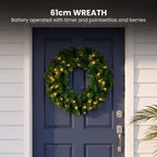 Christabelle Chadwick Green Christmas 3pc Set 61cm Tabletop Tree 61cm Wreath 2.7m Garland with LED Light
