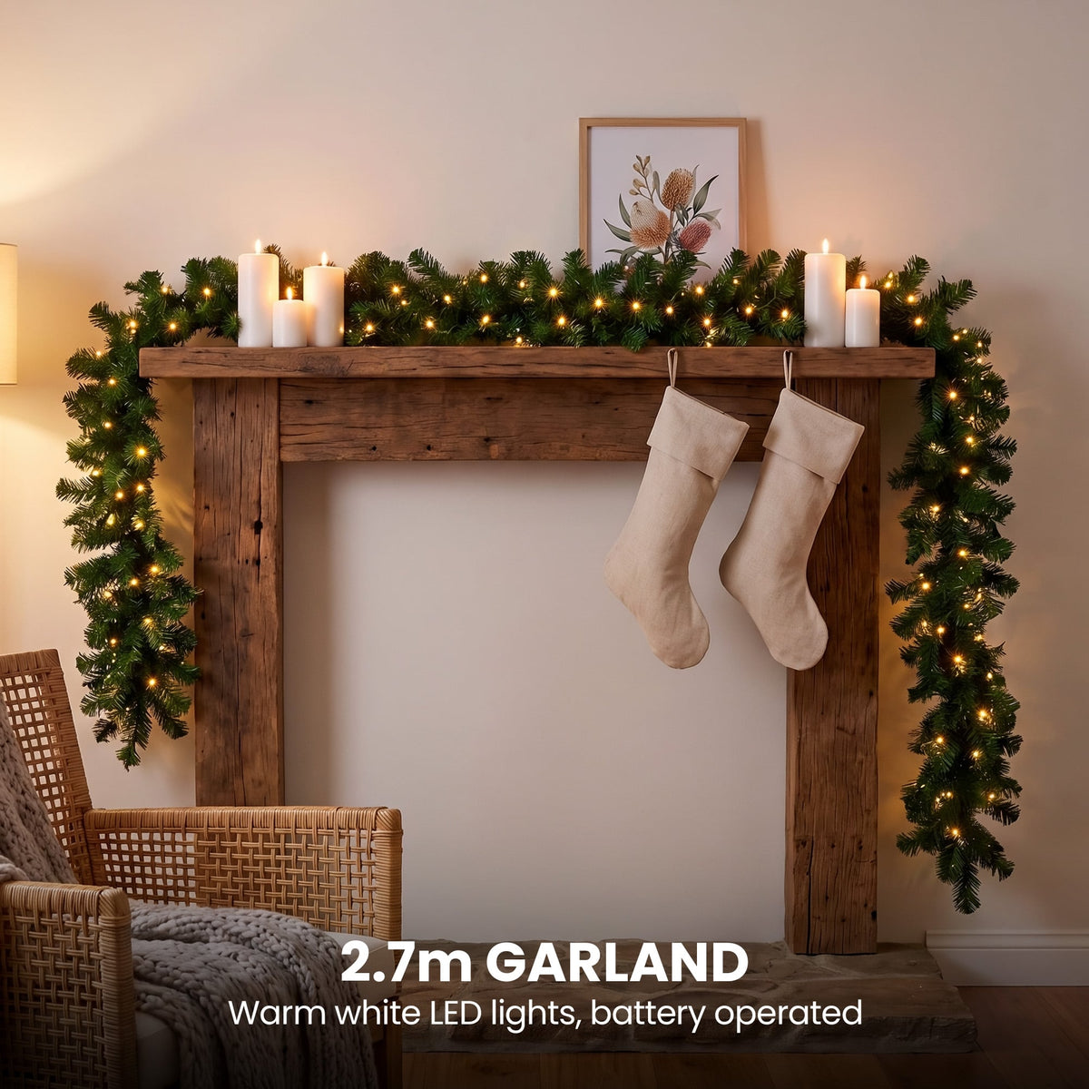 Christabelle Chadwick Green Christmas 3pc Set 61cm Tabletop Tree 61cm Wreath 2.7m Garland with LED Light
