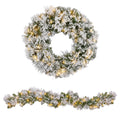 Christabelle Majestic Snow Christmas 2pc Set 61cm Christmas Wreath and Garland with LED Lights Holiday Decor