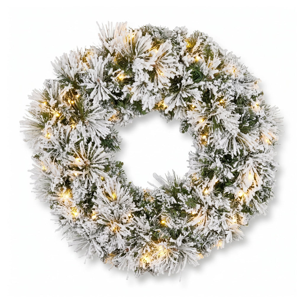 Christabelle Majestic Snow Christmas 2pc Set 61cm Christmas Wreath and Garland with LED Lights Holiday Decor