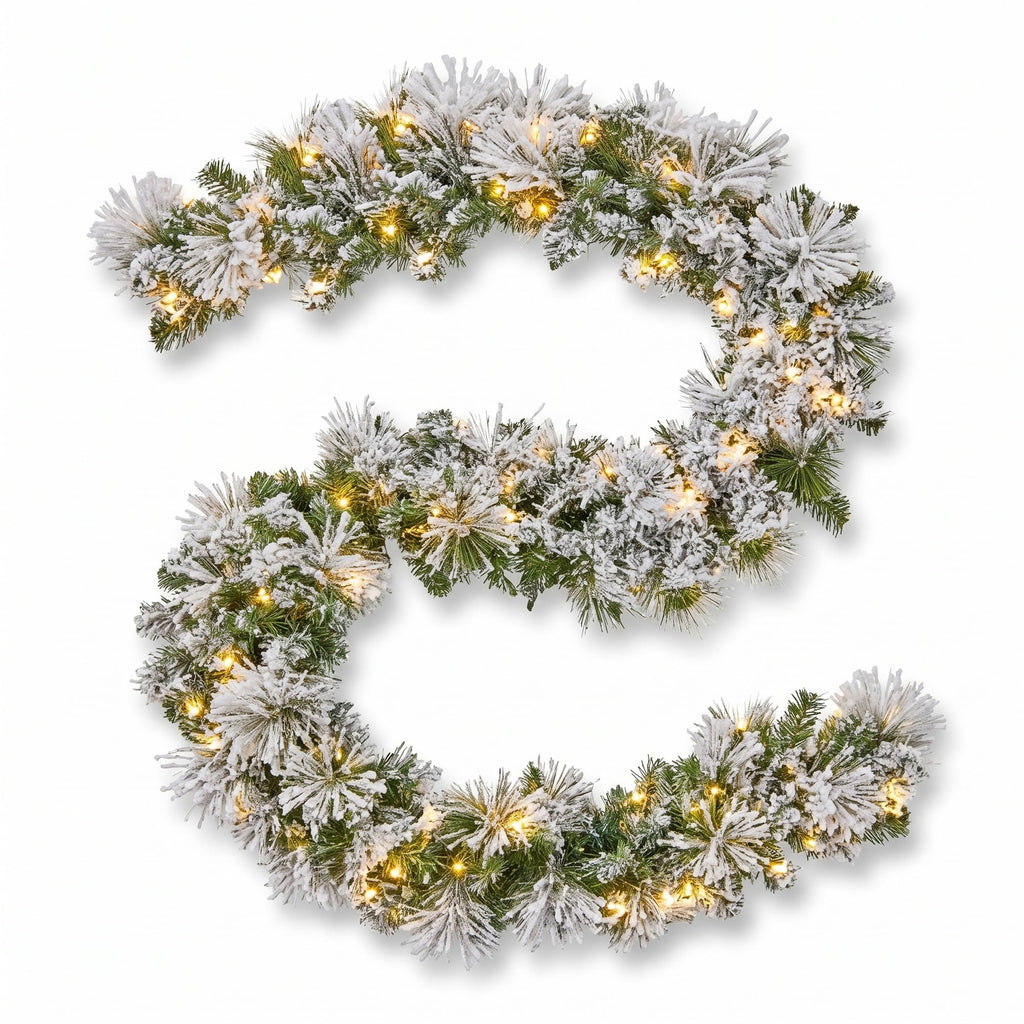 Christabelle Majestic Snow Christmas 2pc Set 61cm Christmas Wreath and Garland with LED Lights Holiday Decor