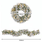 Christabelle Majestic Snow Christmas 2pc Set 61cm Christmas Wreath and Garland with LED Lights Holiday Decor