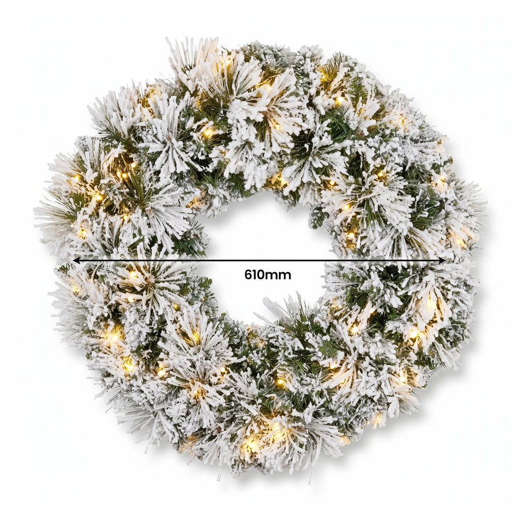 Christabelle Majestic Snow Christmas 2pc Set 61cm Christmas Wreath and Garland with LED Lights Holiday Decor