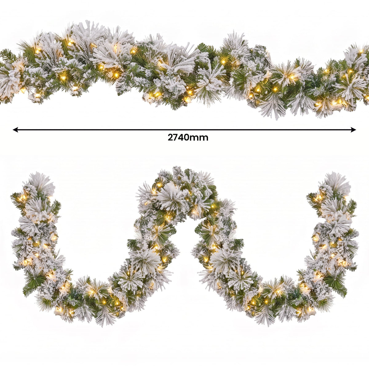 Christabelle Majestic Snow Christmas 2pc Set 61cm Christmas Wreath and Garland with LED Lights Holiday Decor