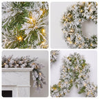 Christabelle Majestic Snow Christmas 2pc Set 61cm Christmas Wreath and Garland with LED Lights Holiday Decor