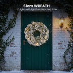 Christabelle Majestic Snow Christmas 2pc Set 61cm Christmas Wreath and Garland with LED Lights Holiday Decor