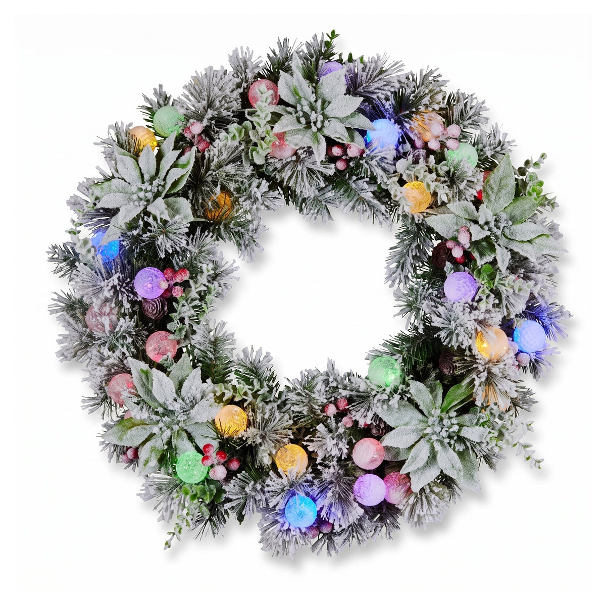 Christabelle Snowy Crown Pine Christmas 2pc Set 6cm Christmas Wreath and Garland with LED Lights Holiday Decor