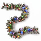 Christabelle Snowy Crown Pine Christmas 2pc Set 6cm Christmas Wreath and Garland with LED Lights Holiday Decor