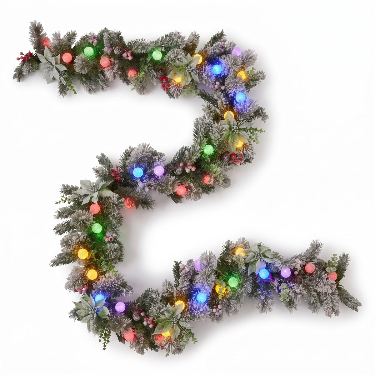 Christabelle Snowy Crown Pine Christmas 2pc Set 6cm Christmas Wreath and Garland with LED Lights Holiday Decor